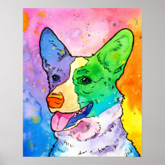 Adorable Rainbow Watercolor Corgi Poster