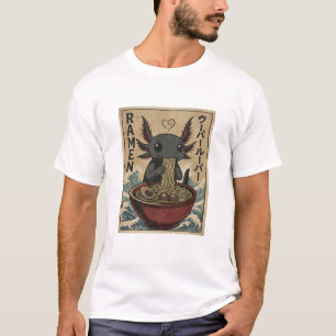 Adorable Ramen Axolotl Noodles Retro Japanese Art T-Shirt