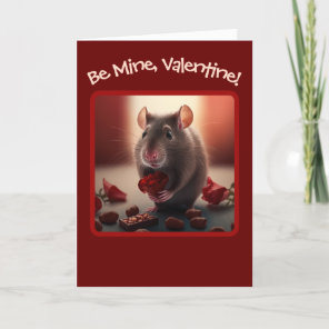 Adorable Rat with Red Flowers Valentine's Day Holiday Card