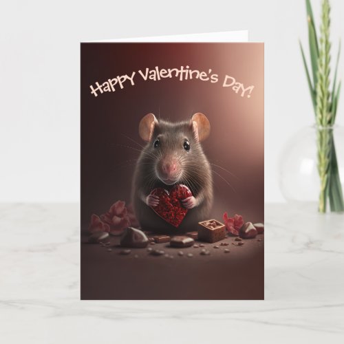 Adorable Rat with Red Heart Funny Valentines Day Holiday Card