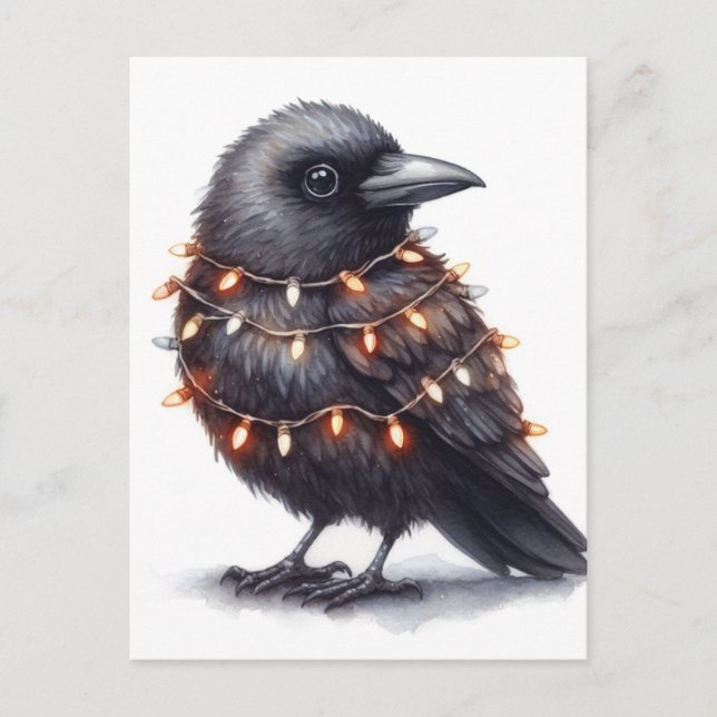 Adorable Raven Christmas Postcard (Front)
