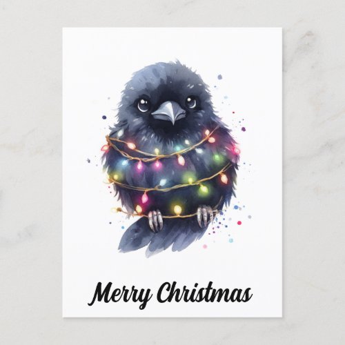 Adorable Raven Christmas Postcard