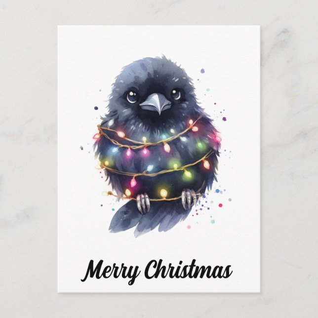 Adorable Raven Christmas Postcard (Front)