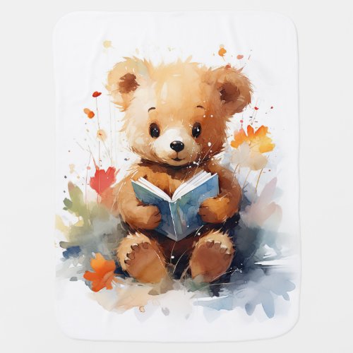 Adorable reading teddy bear theme baby blankets baby blanket