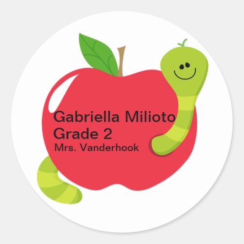 Adorable Red Apple With Worm School Subject Label