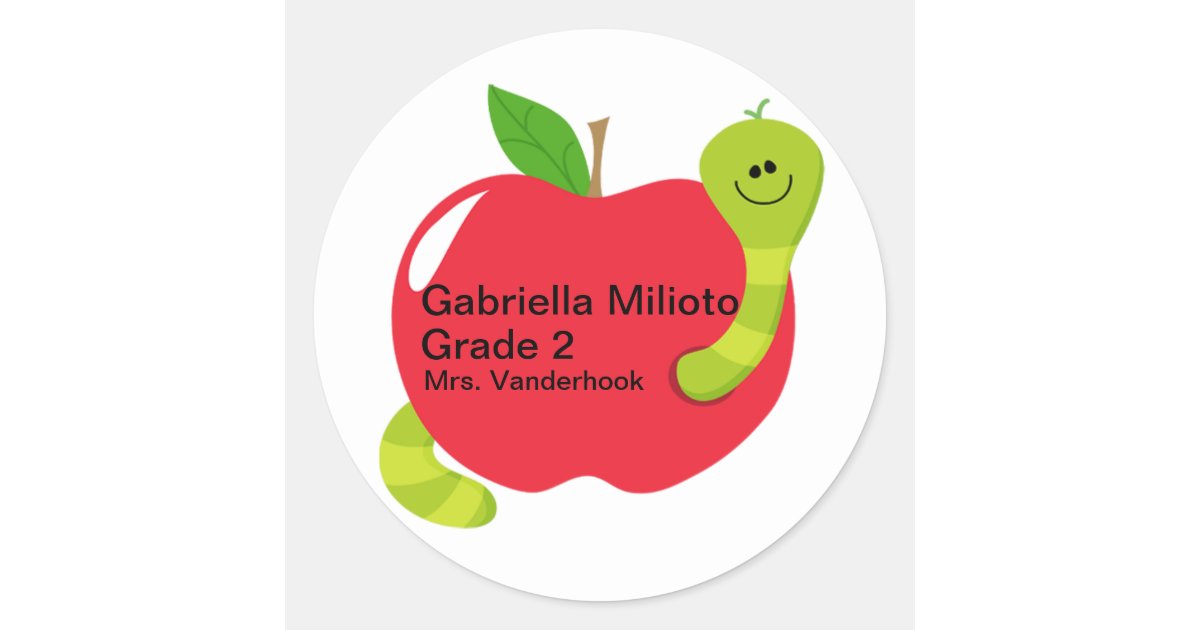 Adorable Red Apple With Worm School Subject Label | Zazzle