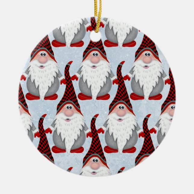Adorable Red Black Gnome Xmas Christmas Kids Ceramic Ornament (Front)