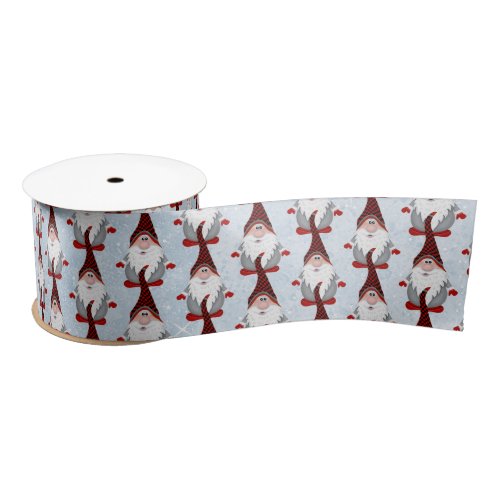 Adorable Red Black Gnome Xmas Christmas Kids Satin Ribbon