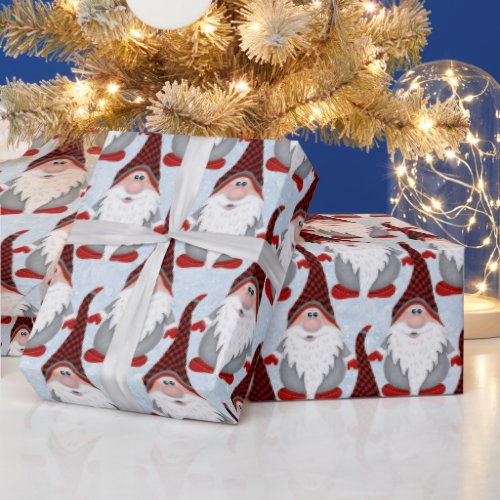 Adorable Red Black Gnome Xmas Christmas Kids Wrapping Paper
