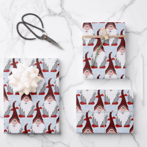 Adorable Red Black Gray Gnome Xmas Christmas Kids Wrapping Paper Sheets