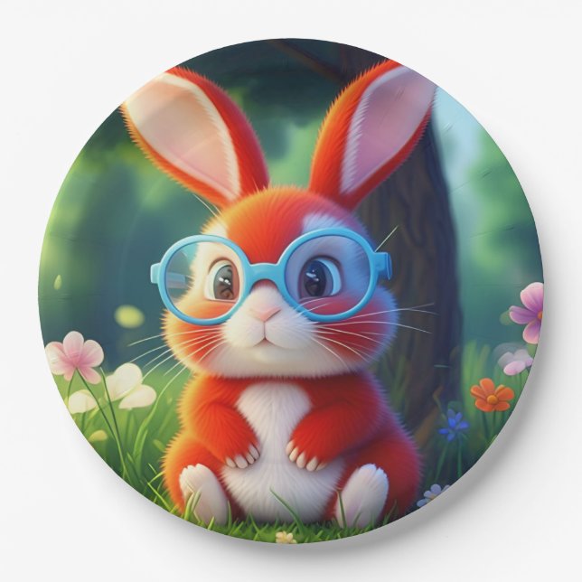 Adorable Red Bunny Sitting under Tree-75767 Paper Plates (Front)