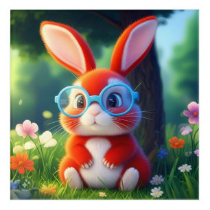 Adorable Red Bunny under Tree Cartoon-75767 Acrylic Print