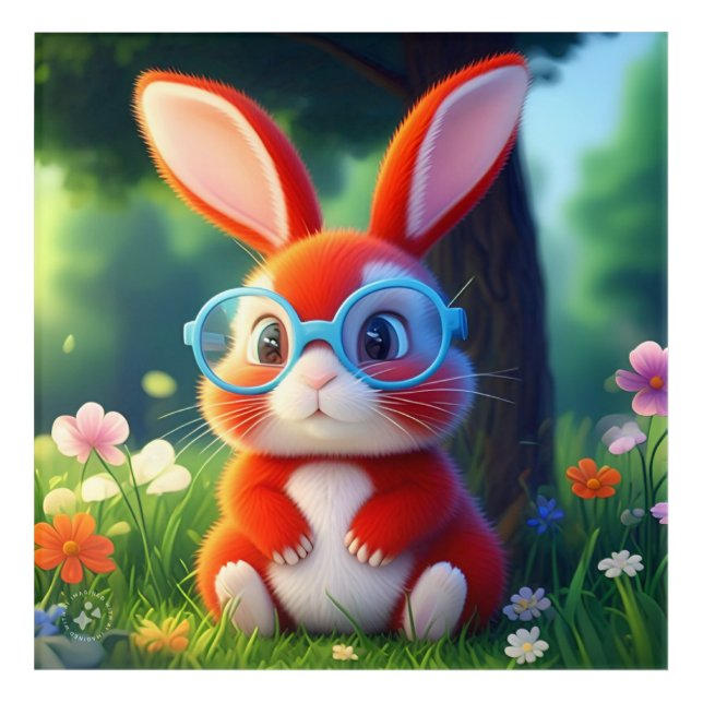 Adorable Red Bunny under Tree Cartoon-75767 Acrylic Print (Front)