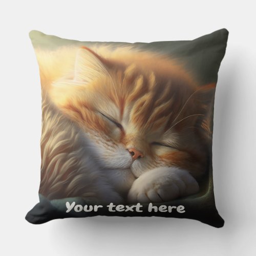 Adorable red cat sleeping throw pillow
