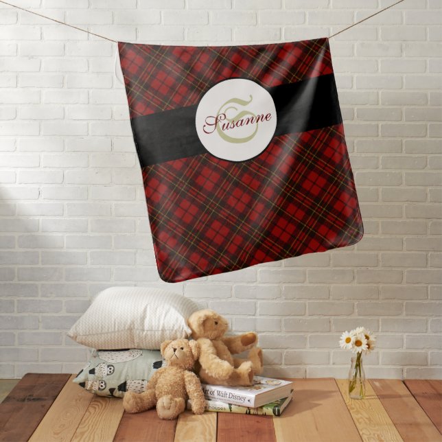 Adorable Red Christmas tartan Monogram Receiving Blanket (In Situ)