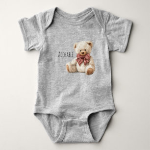 Adorable Red Cream Teddy Bear Baby Bodysuit