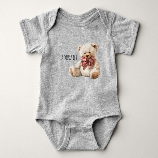 Adorable Red Cream Teddy Bear Baby Bodysuit (Front)