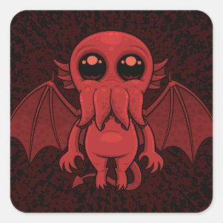 Adorable Red Cthulhu Sea Monster Square Sticker