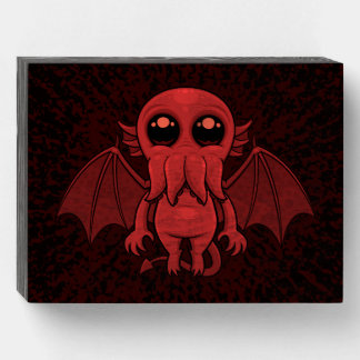 Adorable Red Cthulhu Sea Monster Wooden Box Sign