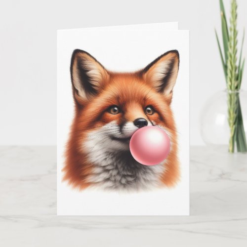 Adorable Red Fox Blowing Bubble Gum Blank Greeting Card