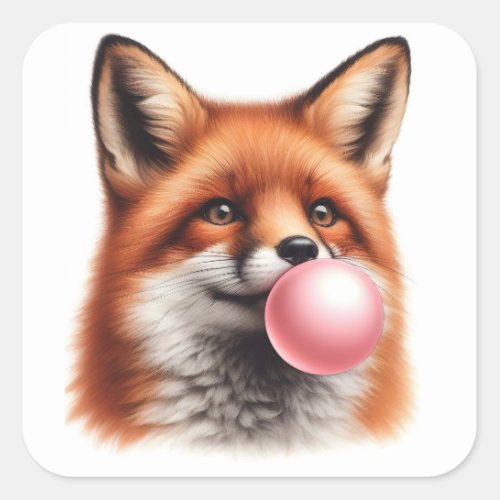 Adorable Red Fox Blowing Bubble Gum Bubbles  Square Sticker