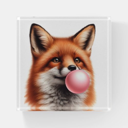 Adorable Red Fox Blowing Bubble Gum Desk  Paperweight