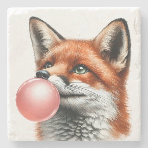 Adorable Red Fox Blowing Bubble Gum Funny Cute Stone Coaster