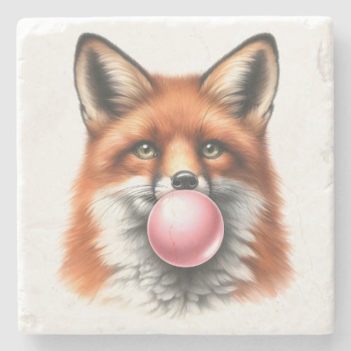 Adorable Red Fox Blowing Bubble Gum Funny Stone Coaster