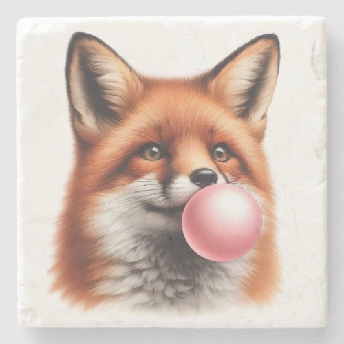 Adorable Red Fox Blowing Bubble Gum Funny Stone Coaster