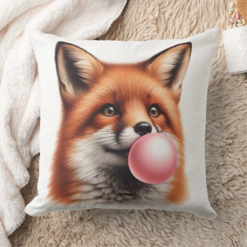 Adorable Red Fox Blowing Bubble Gum Nursery Crib Throw Pillow