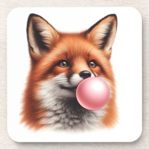 Adorable Red Fox Blowing Bubble Gum Nursery Table Beverage Coaster