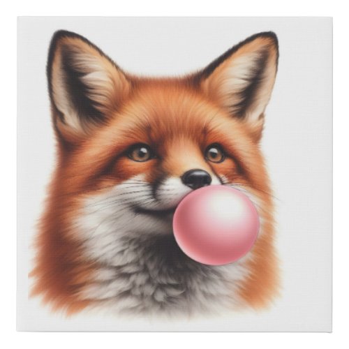 Adorable Red Fox Blowing Bubble Gum Nursery Wall Faux Canvas Print