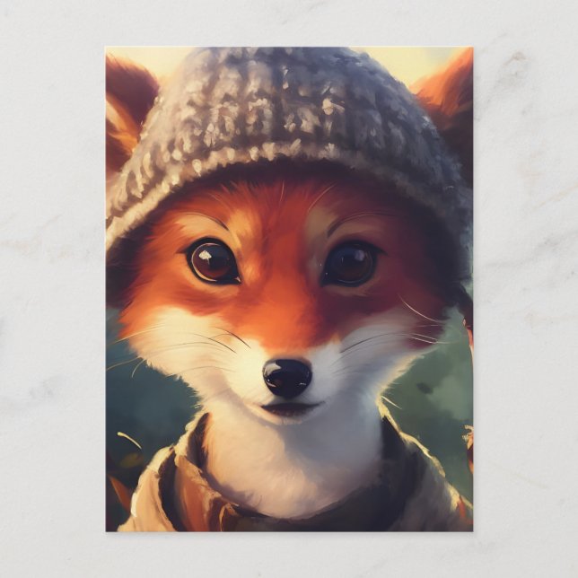 Adorable Red Fox in Clothes Postcard (Front)