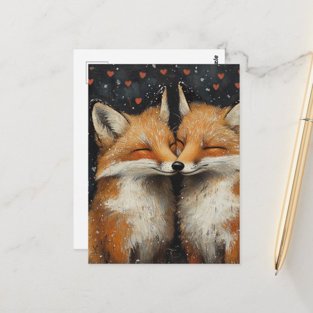 Adorable Red Fox in Love Postcard (Front/Back In Situ)