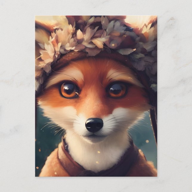 Adorable Red Fox in Winter Clothes Postcard (Front)
