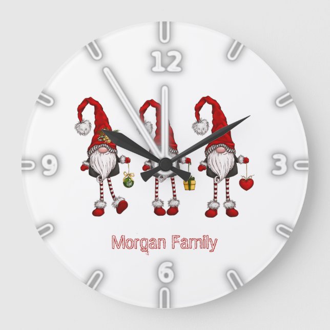 Adorable Red Gnomes Christmas Large Clock (Front)