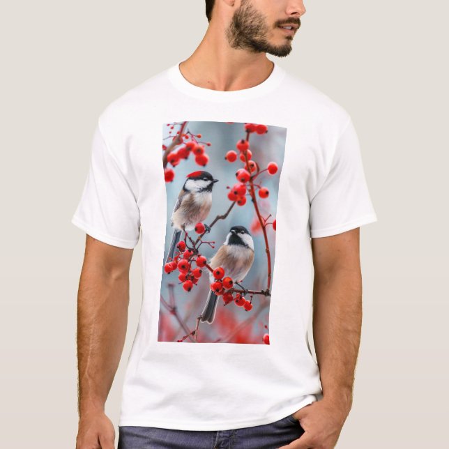 Adorable Red-Headed Chickadees T-Shirt (Front)