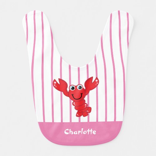 Adorable Red Lobster Cartoon Baby Girl Pink Baby Bib