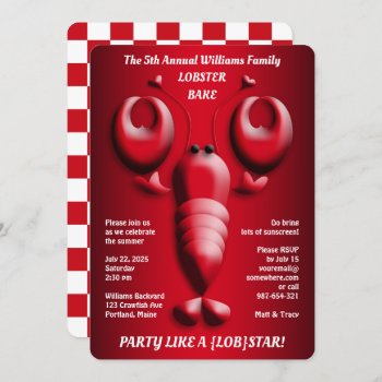 Adorable Red Lobster Cute Heart-shaped Pincers Invitation by colorfulcreatures at Zazzle