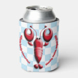 Adorable Red Lobster Heart Pincers Blue Checkered Can Cooler at Zazzle