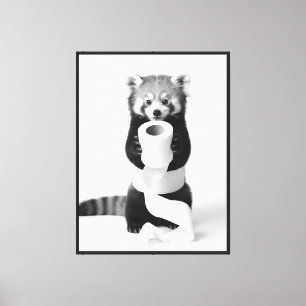 Adorable Red Panda Holding Toilet Paper Minimalist Canvas Print