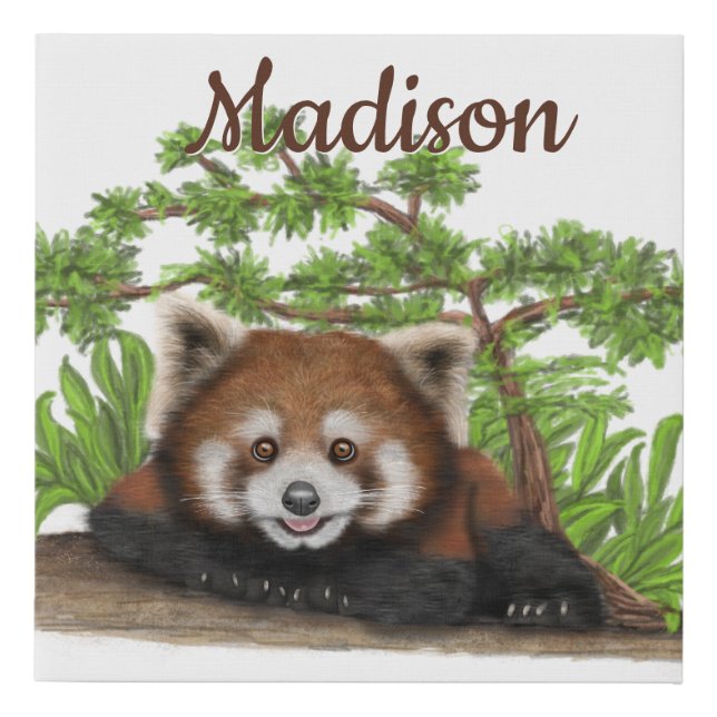 Adorable Red Panda Personalized Wall Faux Canvas Print (Front)