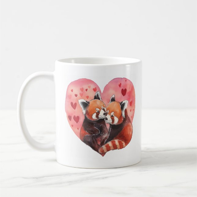 Adorable Red Panda Valentines Day Hearts Mug (Left)