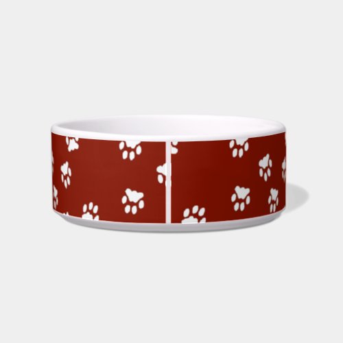 Adorable Red Paw Printed Medium Dog Bowl