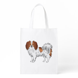 Adorable Red Phalène Dog With Long Floppy Ears Grocery Bag