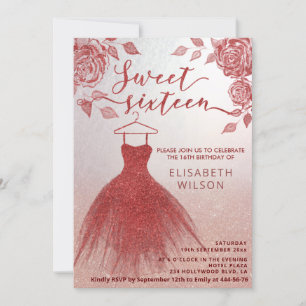 Adorable Red roses red glittery dress Invitation