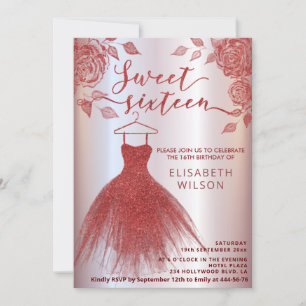 Adorable Red roses red glittery dress  Invitation