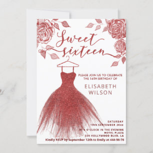 Adorable Red roses red glittery dress Invitation