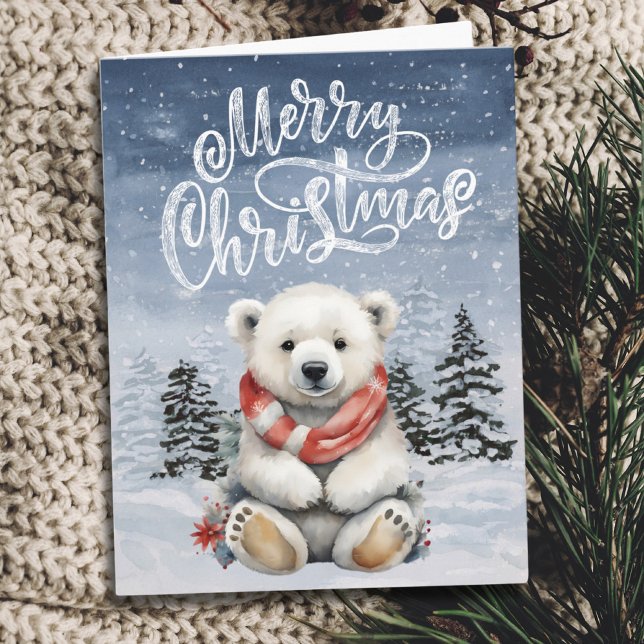 Adorable Red Scarf Polar Bear Christmas Card (Adorable Red Scarf Polar Bear Christmas Card)