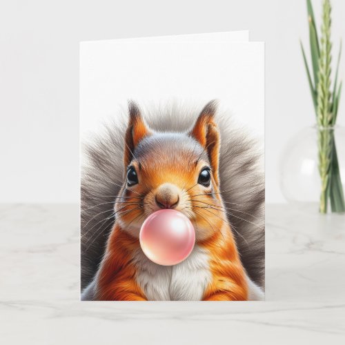 Adorable Red Squirrel Blowing Bubble Gum Blank Card